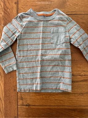 Carter's Gray Long-Sleeve Tee with Orange Stripes and Chest Pocket